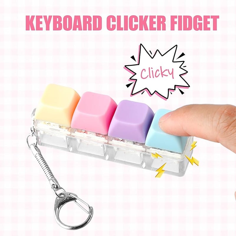 PKRFCJ 2 Pcs Keyboard Fidget, 4-Key Keyboard Fidget Clicker for Adults, Macaron Color,Silent Keys, Relieve Stress and Anxiety, Keychain Accessories, Easy to Carry, Creative Gifts for Family and Friends - Image 3