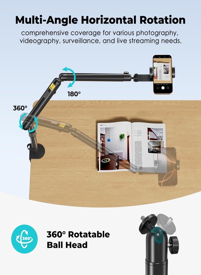 Viozon Overhead Camera/Phone Mount, Overhead Stand, Flexible Aluminum Alloy Spring Arm with 360° Ball Head,1/4"&3/8" Interface for DSLR Camera/Rrojector/Microphone/Ring Light/Webcam/4-7 inches Phone. - Image 5
