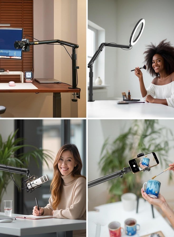 Viozon Overhead Camera/Phone Mount, Overhead Stand, Flexible Aluminum Alloy Spring Arm with 360° Ball Head,1/4"&3/8" Interface for DSLR Camera/Rrojector/Microphone/Ring Light/Webcam/4-7 inches Phone. - Image 2