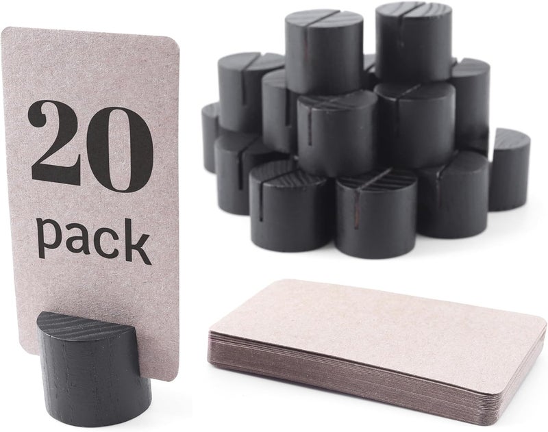 Toros 20 Pack Mini Wood Table Number Holders - Place Card Holders, Dinner Table Card Holders, Name Card Holders for Tables, Wooden Picture and Sign Holder (Black) - Image 1