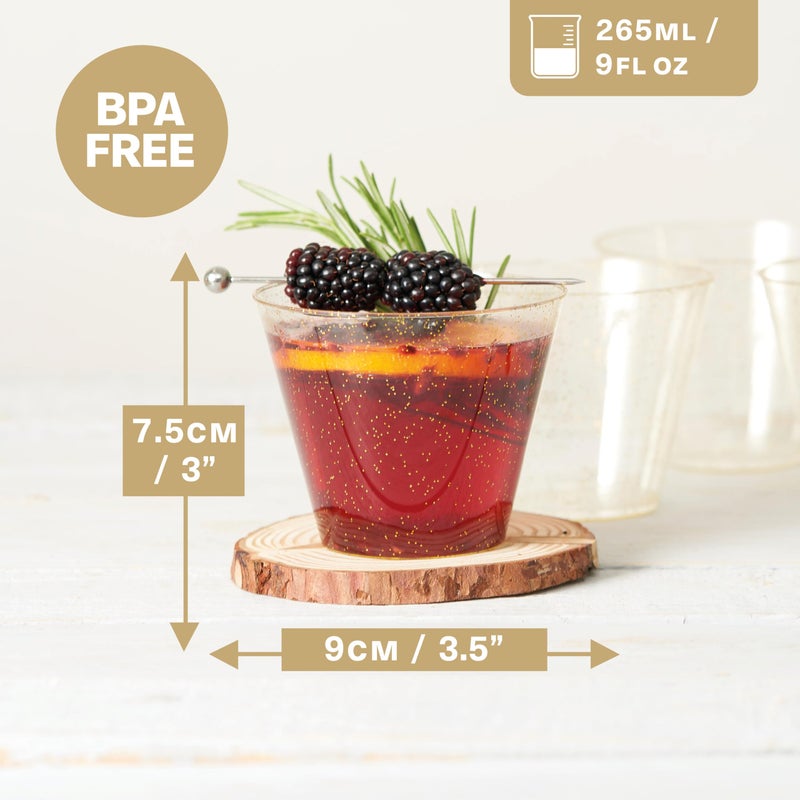 MATANA 120 Gold Plastic Cups  9oz Glitter Gold Cups  Disposable Cocktail & Punch Cups for Parties and Weddings - Image 2