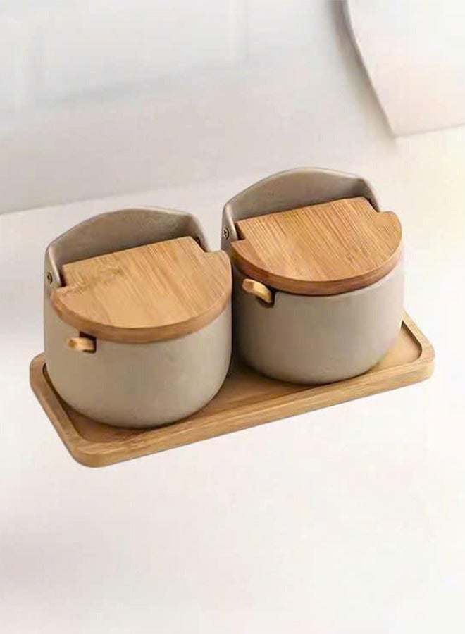 Bukela Ceramic Spice Jar - Seasoning Pot Seasoning Box Kitchen Seasoning Storage Pot Restaurant Household Salt And Sugar Pot - Stylish and Functional Kitchen Counter Accessories (2 PCS) - Image 1