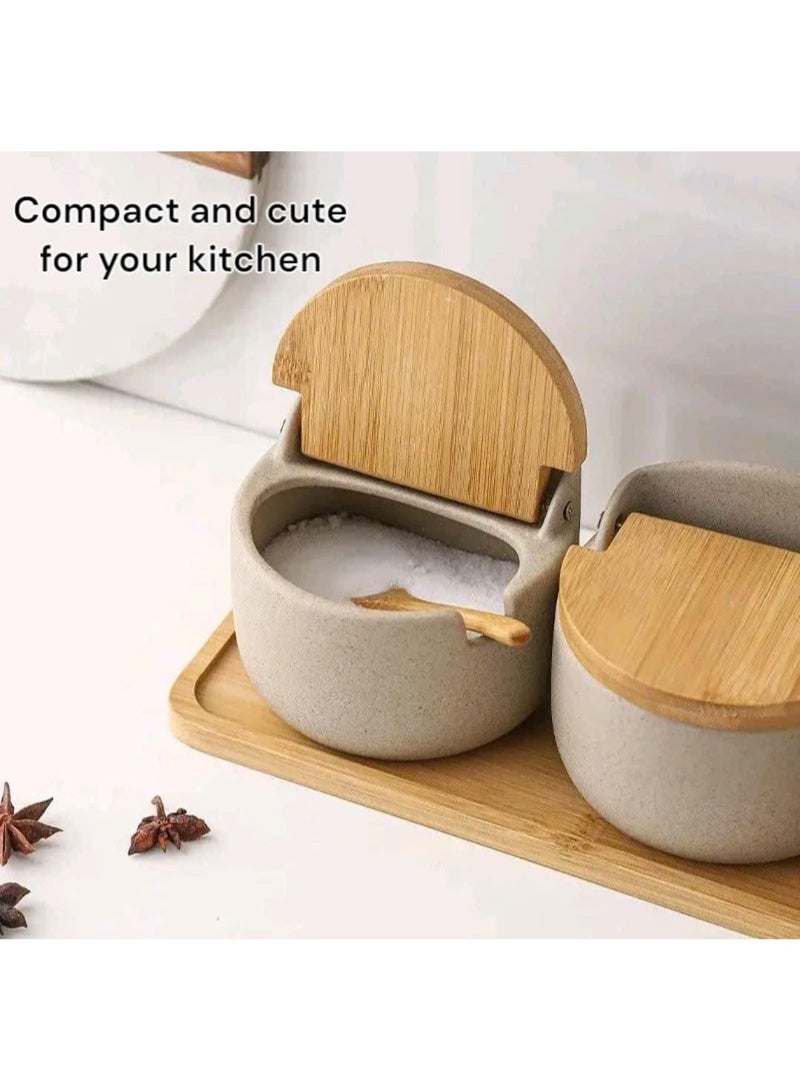 Bukela Ceramic Spice Jar - Seasoning Pot Seasoning Box Kitchen Seasoning Storage Pot Restaurant Household Salt And Sugar Pot - Stylish and Functional Kitchen Counter Accessories (2 PCS) - Image 3