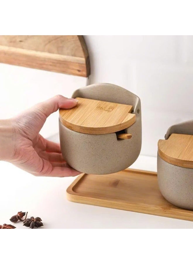 Bukela Ceramic Spice Jar - Seasoning Pot Seasoning Box Kitchen Seasoning Storage Pot Restaurant Household Salt And Sugar Pot - Stylish and Functional Kitchen Counter Accessories (2 PCS) - Image 2