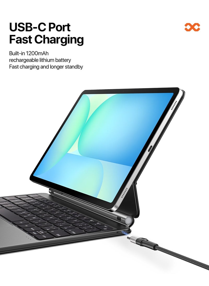 INFINYTY Magnetic Keyboard/ Folio Case Samsung Tab S10 FE– Typix-I Black Features Floating Cantilever Design, English & Arabic, Backlit Keys, Multi-Touch Gestures, Bluetooth 5.2 Connectivity, LED Display, 500mAh Long Battery Life - Image 2