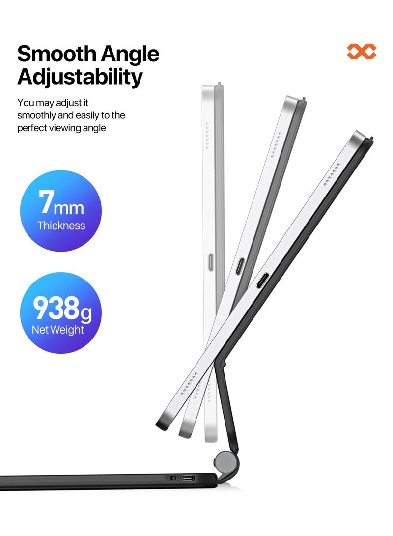 INFINYTY Magnetic Keyboard/ Folio Case Samsung Tab S10 FE– Typix-I Black Features Floating Cantilever Design, English & Arabic, Backlit Keys, Multi-Touch Gestures, Bluetooth 5.2 Connectivity, LED Display, 500mAh Long Battery Life - Image 3