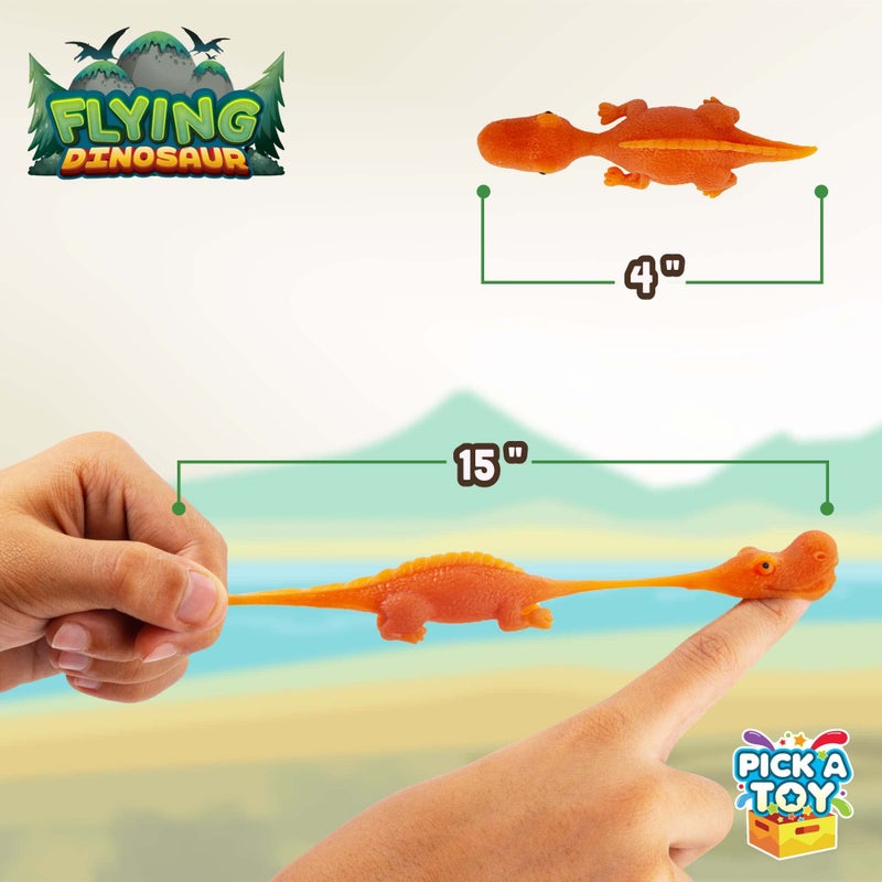 PICK A TOY Stretchy Slingshot Dinosaur Toys - 36 Mini Rubber Dinosaurs, Party Favors, Kids Prizes, Easter Egg Fillers, Finger Flingers Flying Chicken Toy - Image 3