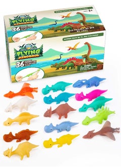 PICK A TOY 36 Pcs Mini Rubber Flying Dinosaur Toys for Kids - Dino Shooter Game Finger Flicker Dinosaur Animal Toys - Stretchy Toy Animals Flingers - Dinosaur Party Favors