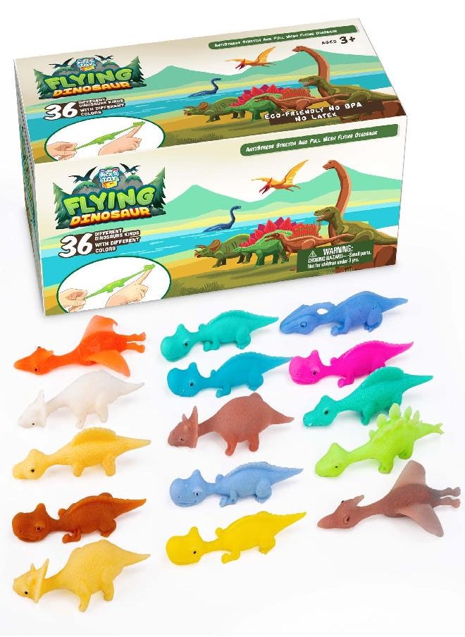 Pick A Toy - PICK A TOY 36 Pcs Mini Rubber Flying Dinosaur Toys for Kids - Dino Shooter Game Finger Flicker Dinosaur Animal Toys - Stretchy Toy Animals Flingers - Dinosaur Party Favors - Image 1