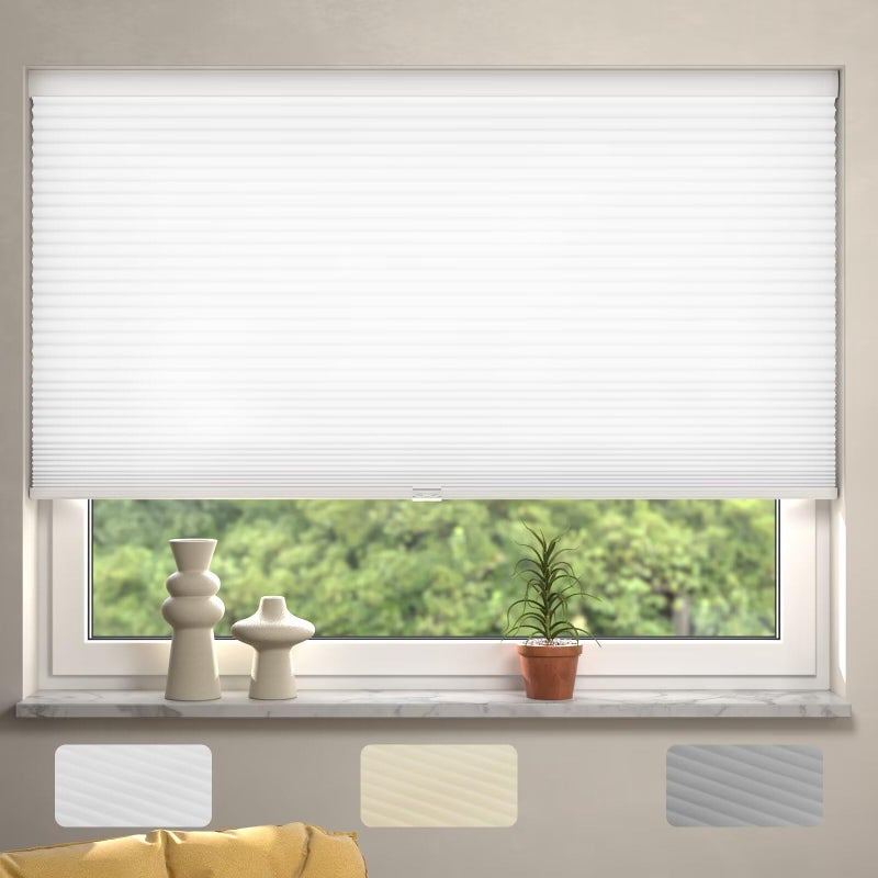 MYshade Cordless Cellular Window Shades Light Filtering Blinds for Indoor Windows 15 inch Honeycomb Cell Sheer Fabric Accordion Pull Down Blinds Easy Lift Easy to Install Size 48 W X 72 H White