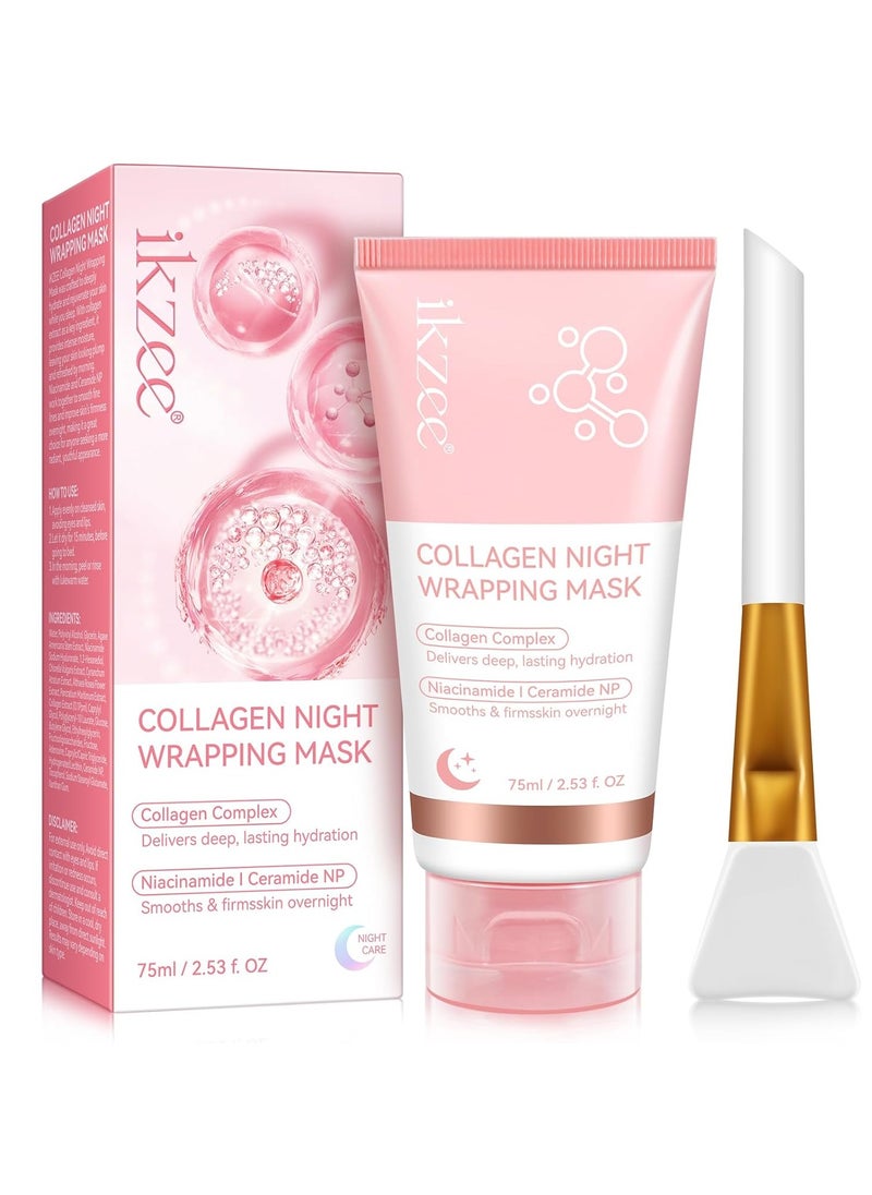 IKZEE Collagen Night Wrapping Mask 75ml Deep Collagen Mask Overnight Collagen Face Mask Collagen Wrapping Mask Deep Nourishment Skin Overnight Face Mask Bio Collagen Face Serum Mask Collagen Night Wrapping Cream  - Image 1