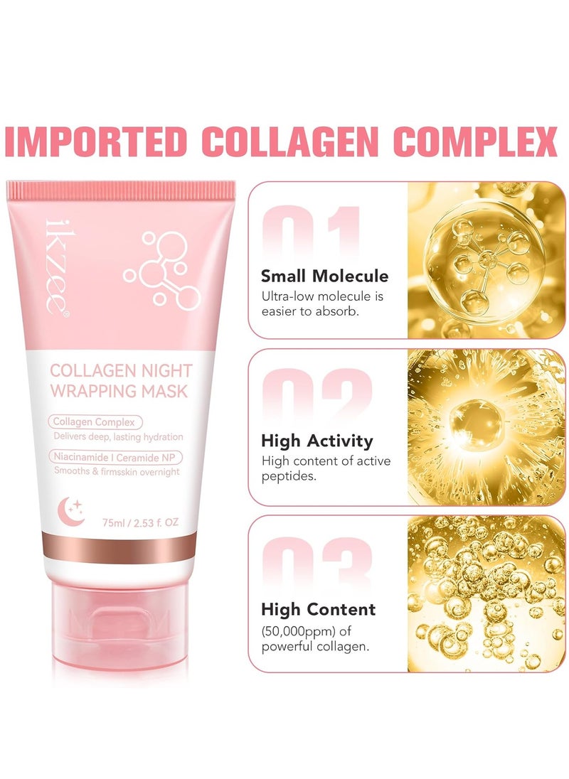 IKZEE Collagen Night Wrapping Mask 75ml Deep Collagen Mask Overnight Collagen Face Mask Collagen Wrapping Mask Deep Nourishment Skin Overnight Face Mask Bio Collagen Face Serum Mask Collagen Night Wrapping Cream  - Image 5