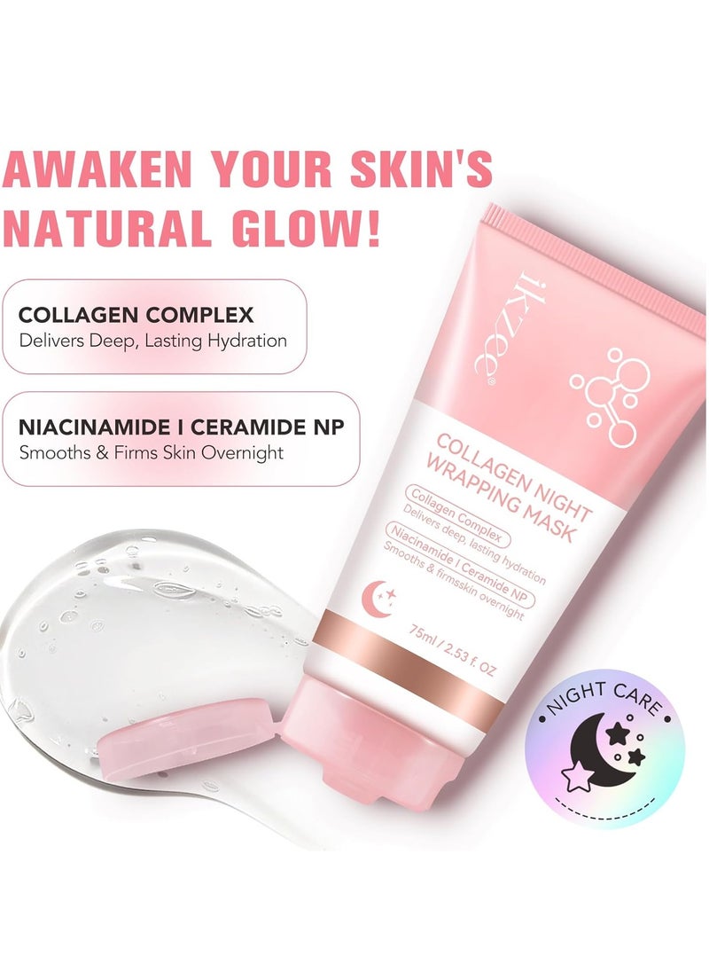 IKZEE Collagen Night Wrapping Mask 75ml Deep Collagen Mask Overnight Collagen Face Mask Collagen Wrapping Mask Deep Nourishment Skin Overnight Face Mask Bio Collagen Face Serum Mask Collagen Night Wrapping Cream  - Image 2
