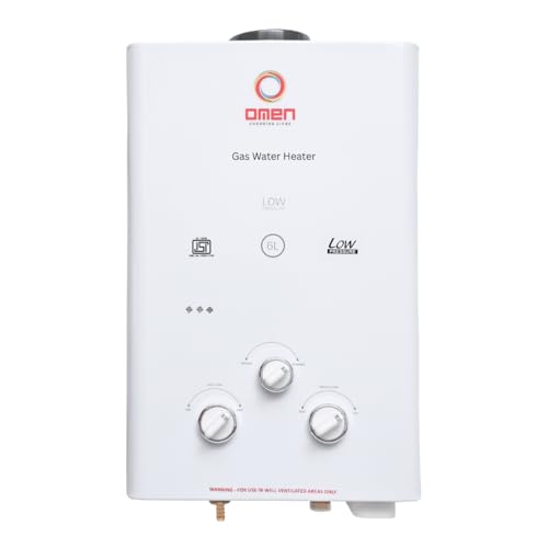 Omen Changing Lives Elegant 6L Gas Water Geyser | Instant LPG Gas Geyser | Wall Mounted | Auto Ignition | Flame & Water Control Knob | Summer-Winter Mode | Suitable For Bathroom & Kitchen - Image 1