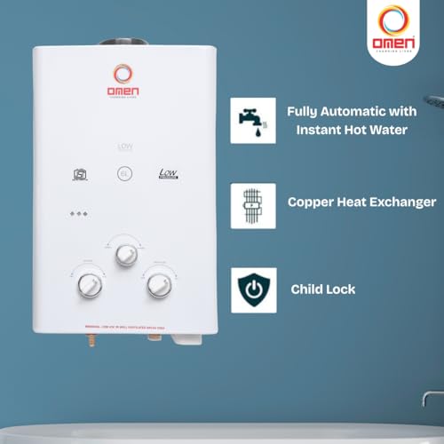 Omen Changing Lives Elegant 6L Gas Water Geyser | Instant LPG Gas Geyser | Wall Mounted | Auto Ignition | Flame & Water Control Knob | Summer-Winter Mode | Suitable For Bathroom & Kitchen - Image 4
