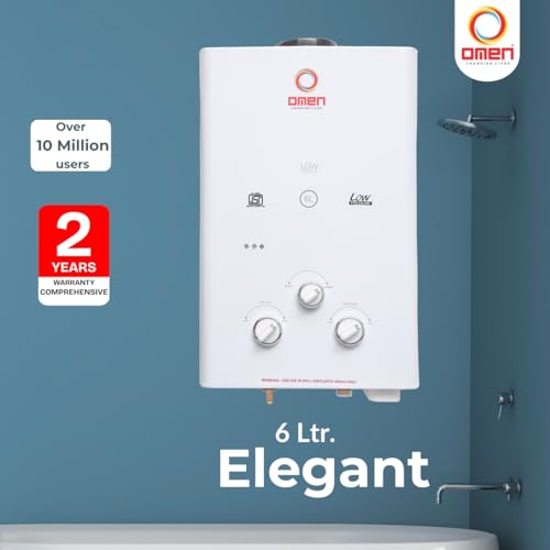 Omen Changing Lives Elegant 6L Gas Water Geyser | Instant LPG Gas Geyser | Wall Mounted | Auto Ignition | Flame & Water Control Knob | Summer-Winter Mode | Suitable For Bathroom & Kitchen - Image 2