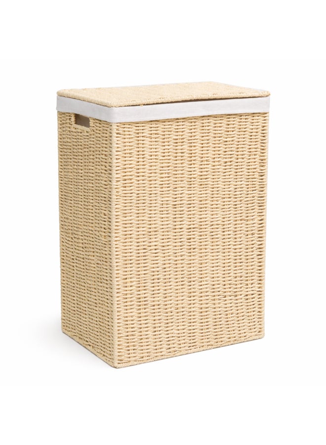 Homesmiths Small Laundry Hamper – L 36 x B 26 x H 50 cm, Hand-Woven Paper Rope Laundry Basket with Linen Liner & Metal Frame, Natural Laundry Organizer for Bathroom, Bedroom & Closet - Image 1