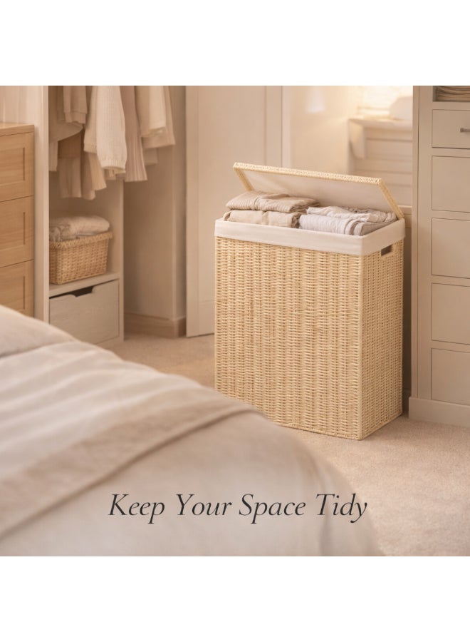 Homesmiths Small Laundry Hamper – L 36 x B 26 x H 50 cm, Hand-Woven Paper Rope Laundry Basket with Linen Liner & Metal Frame, Natural Laundry Organizer for Bathroom, Bedroom & Closet - Image 4