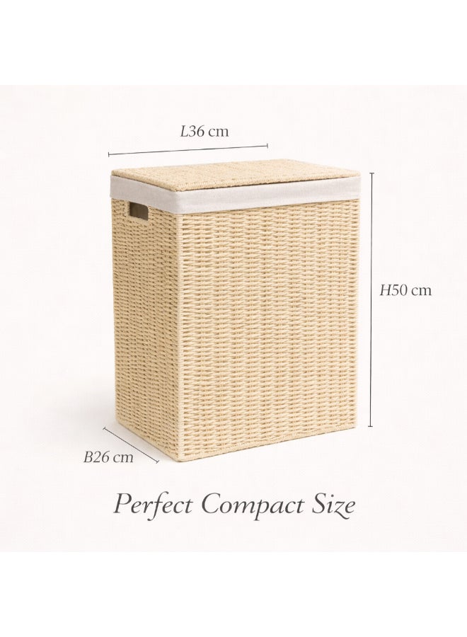 Homesmiths Small Laundry Hamper – L 36 x B 26 x H 50 cm, Hand-Woven Paper Rope Laundry Basket with Linen Liner & Metal Frame, Natural Laundry Organizer for Bathroom, Bedroom & Closet - Image 2