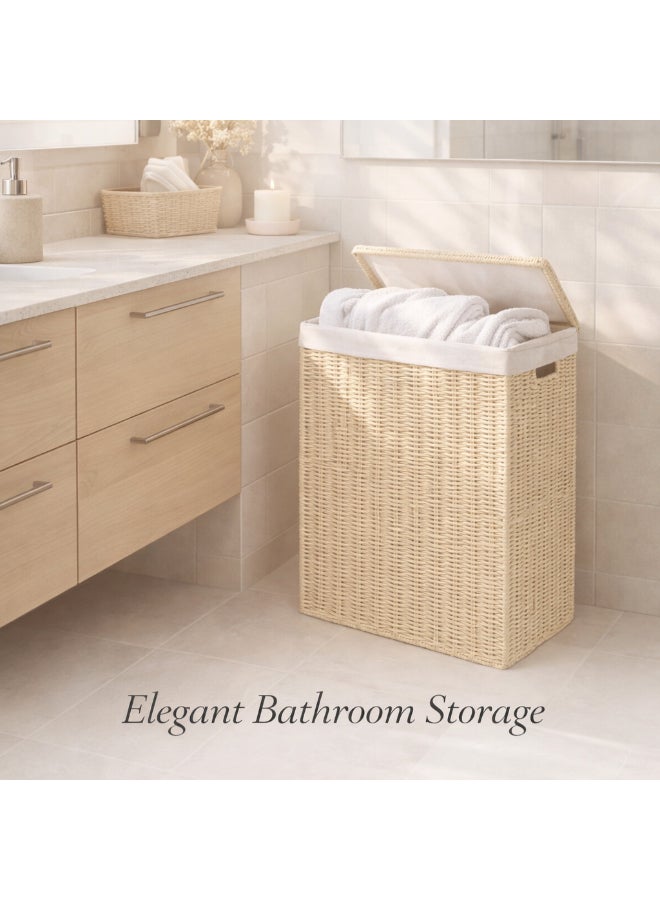 Homesmiths Small Laundry Hamper – L 36 x B 26 x H 50 cm, Hand-Woven Paper Rope Laundry Basket with Linen Liner & Metal Frame, Natural Laundry Organizer for Bathroom, Bedroom & Closet - Image 3