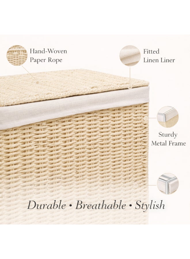 Homesmiths Small Laundry Hamper – L 36 x B 26 x H 50 cm, Hand-Woven Paper Rope Laundry Basket with Linen Liner & Metal Frame, Natural Laundry Organizer for Bathroom, Bedroom & Closet - Image 5
