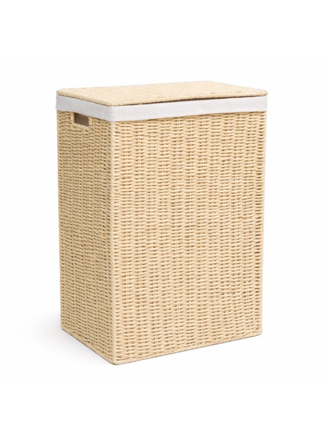 Homesmiths Small Laundry Hamper – L 36 x B 26 x H 50 cm, Hand-Woven Paper Rope Laundry Basket with Linen Liner & Metal Frame, Natural Laundry Organizer for Bathroom, Bedroom & Closet - Image 1