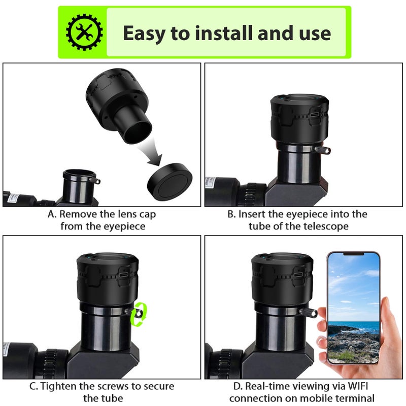 Wireless WiFi Digital Eyepiece for Telescope Camera 4K Video Recording Photo Taking Built-in Battery Electronic Eyepiece for 1.25 inch Telescope - Image 2