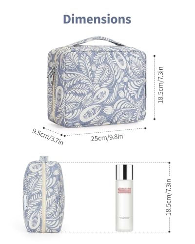 Narwey Small Hanging Travel Toiletry Bag for Women, Travel Bag for Toiletries, Floral Makeup Bag Organizer Cute Cosmetic Bags Make Up Bags for Girls (Blue Leaf) - Image 4