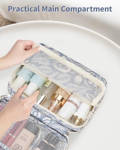 Narwey Small Hanging Travel Toiletry Bag for Women, Travel Bag for Toiletries, Floral Makeup Bag Organizer Cute Cosmetic Bags Make Up Bags for Girls (Blue Leaf) - Image 5