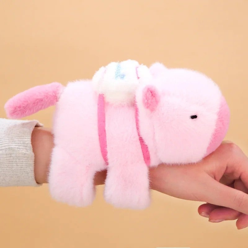 Y&D Cute Kawaii Circle Fox Raccoon Husky Stuffed Animal Plushie – Soft Squishy Wrist Lying Snapping Plush Toy for Kids, Adorable Peluches Bracelet Gift - Image 2