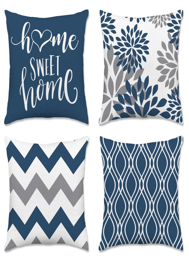 Hexagram Geometric Blue Pillow Covers 18x18 Set of 4, Decorative Outdoor Boho Modern Throw Pillow Covers, Home Sweet Home Farmhouse Cushion Case for Couch Sofa Bedroom Indoor Decor(No Insert) - Image 1