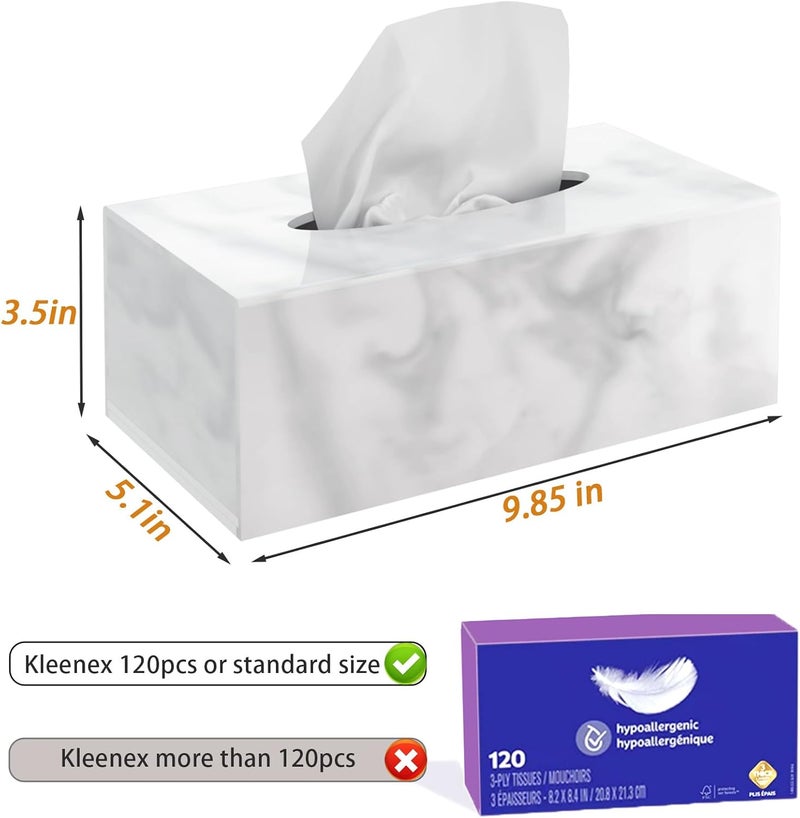 PITBVO Tissue Box Cover, Marbled Acrylic Tissue Box Holder Rectangle Handmade Facial Tissue Holder Napkin Dispenser for Bathroom Kitchen Bedroom Home Office (Marbled, 9.85" L x 5.1" W x 4.5" H) - Image 4