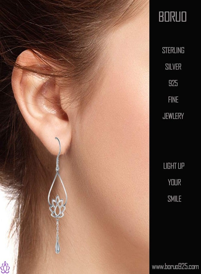 BORUO 925 Sterling Silver Earrings, BoRuo Lotus Flower Yoga Earrings - Image 3