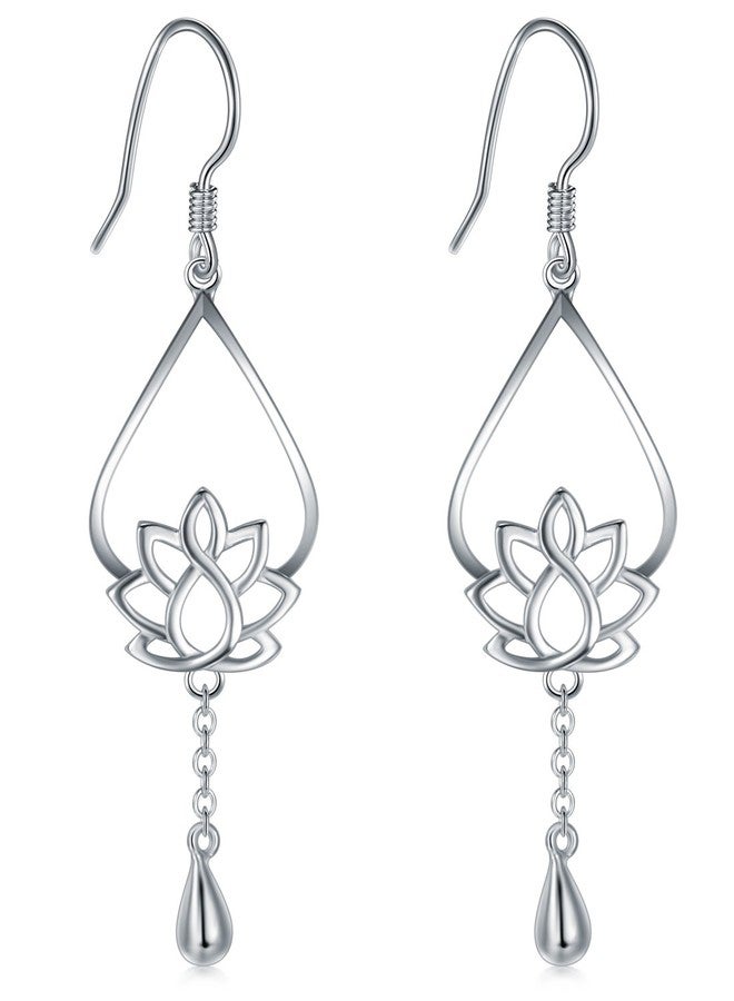 BORUO 925 Sterling Silver Earrings, BoRuo Lotus Flower Yoga Earrings - Image 1