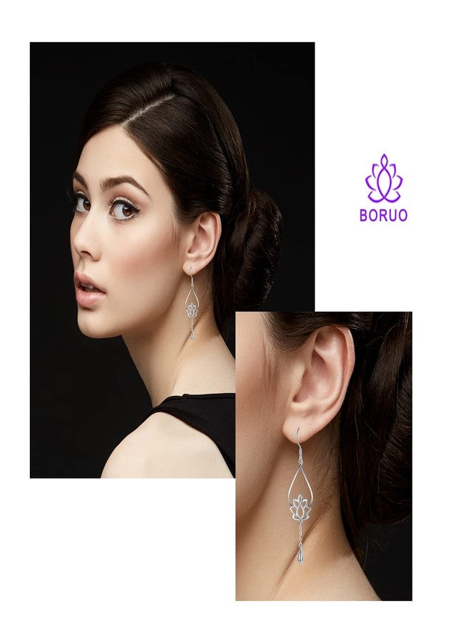 BORUO 925 Sterling Silver Earrings, BoRuo Lotus Flower Yoga Earrings - Image 4