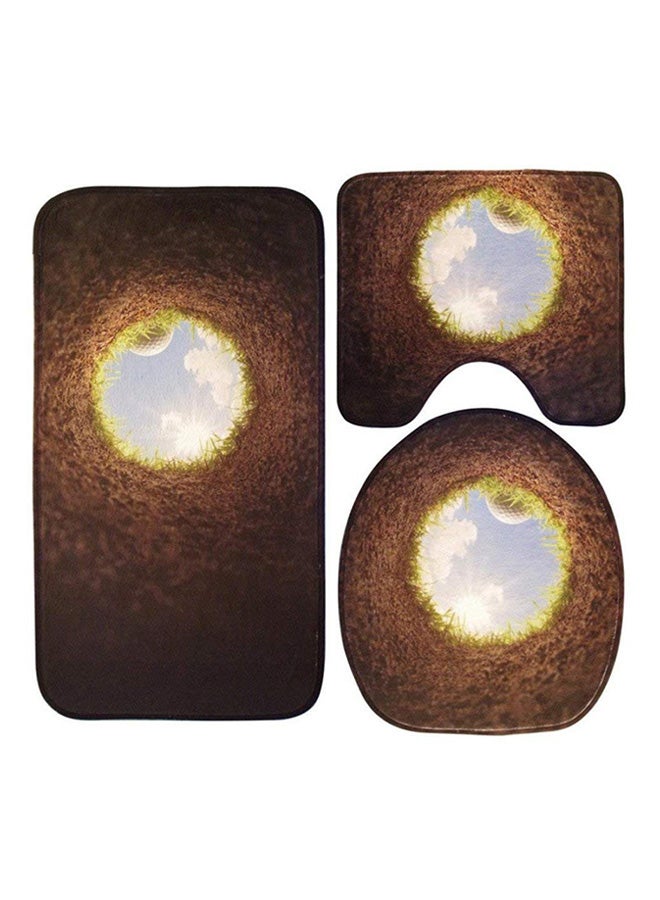 DEXI 3-Piece Bath Mat Accessory Set Brown/Green/Blue