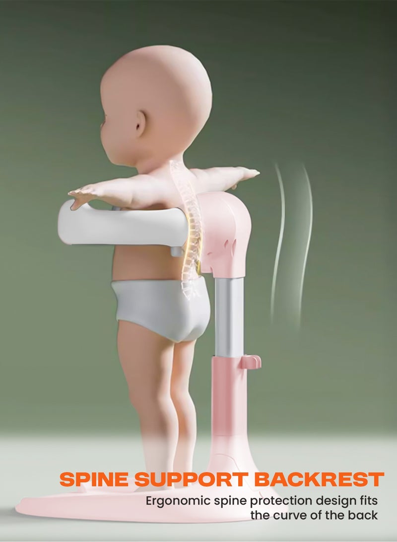 BAYBEE Foldable Baby Shower Stand with Huggable Bath Support, 5 level Adjustable Height, Anti Slip Base Portable Bath Helper for Infants & Toddlers Baby Bath Stand for Toddlers Baby Shower Stand Pink - Image 2