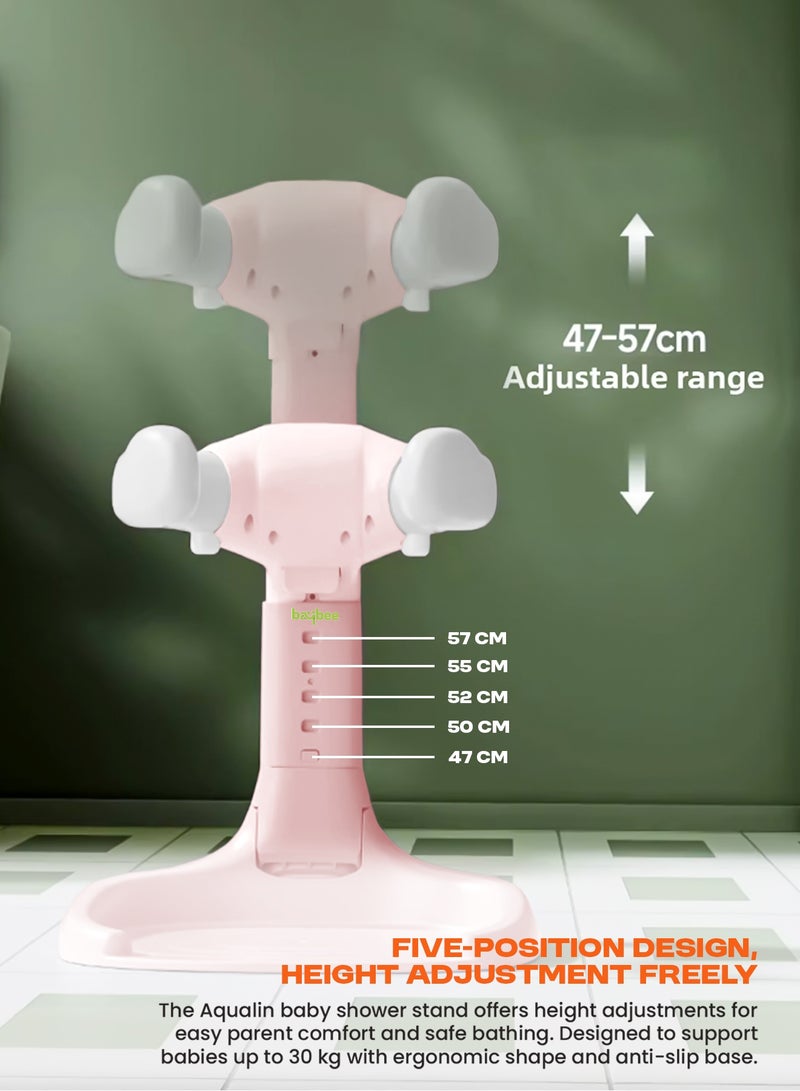 BAYBEE Foldable Baby Shower Stand with Huggable Bath Support, 5 level Adjustable Height, Anti Slip Base Portable Bath Helper for Infants & Toddlers Baby Bath Stand for Toddlers Baby Shower Stand Pink - Image 3