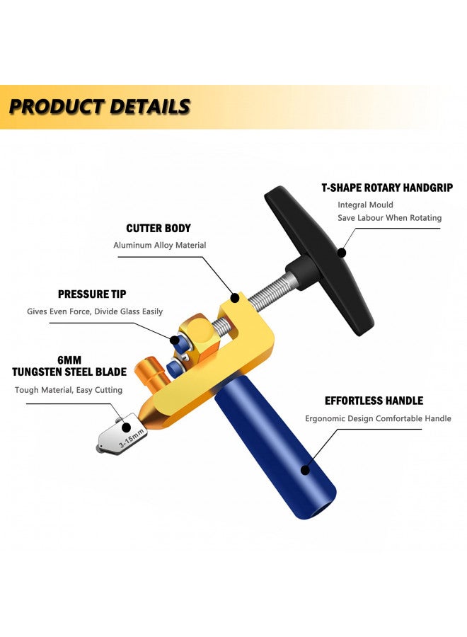 WAGX قاطع بلاط يدوي، 2 في 1 أداة قطع بلاط زجاجي مع كماشة كسر الزجاج، مجموعة قطع المرايا مع 3 شفرات فولاذية تنغستينية لقص الزجاج، المرايا، بلاط السيراميك، البلاط المزجج - Image 2