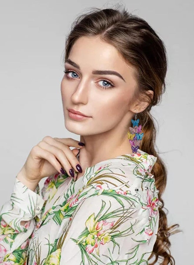 MIFYNN أقراط فراشة مكونة من تسع قطع، بألوان متنوعة، بنمط بوهيمي، طويلة متدلية، خفيفة الوزن، بتصميم عصري، هدية مثالية للنساء في المناسبات (ملونة). - Image 4