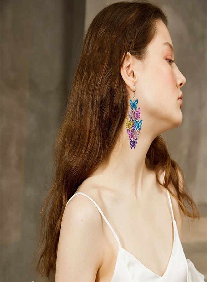 MIFYNN أقراط فراشة مكونة من تسع قطع، بألوان متنوعة، بنمط بوهيمي، طويلة متدلية، خفيفة الوزن، بتصميم عصري، هدية مثالية للنساء في المناسبات (ملونة). - Image 3