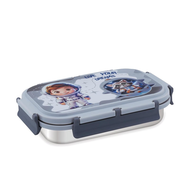 Attro Uranus Stainless Steel Lunch Box with 1 Small Container Spoon Eyecatchy Astronaut Print BPA Free Food Grade 800ml170ml Grey - Image 1