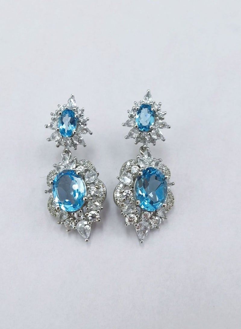 Hot sell fashion women natural blue topaz gem stone earrings，with 925 silver plated by white gold，with national jewelry inspection certification  - Image 1