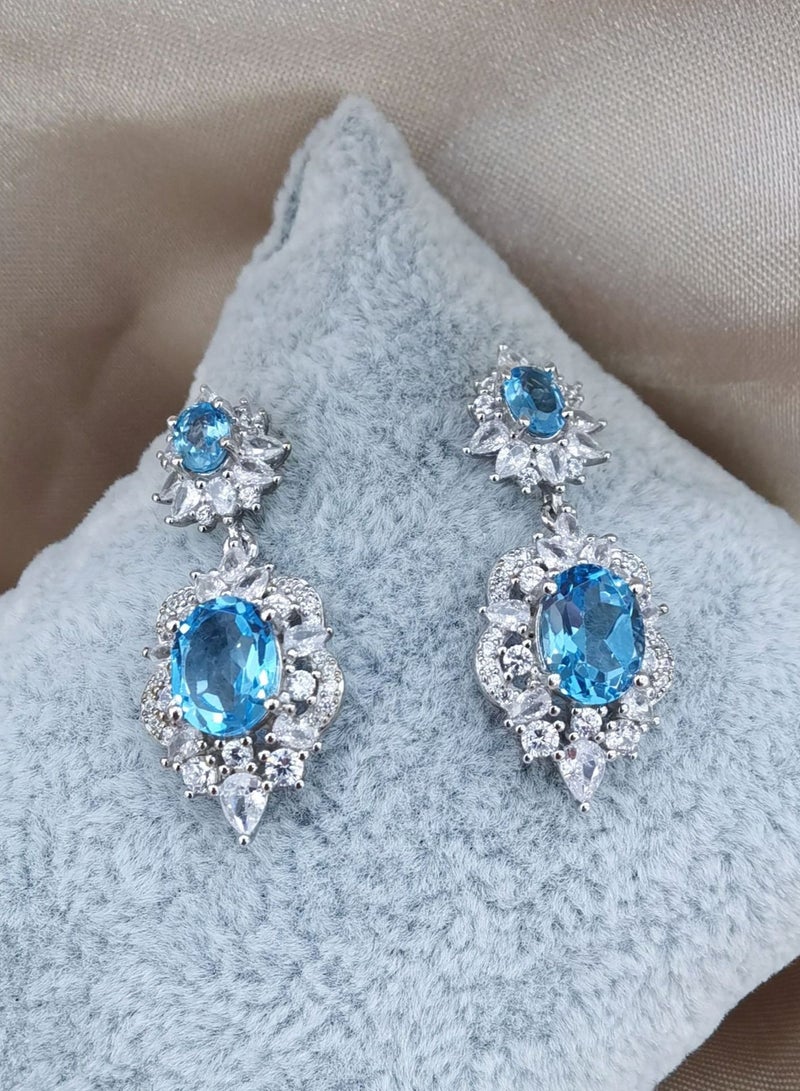 Hot sell fashion women natural blue topaz gem stone earrings，with 925 silver plated by white gold，with national jewelry inspection certification  - Image 3