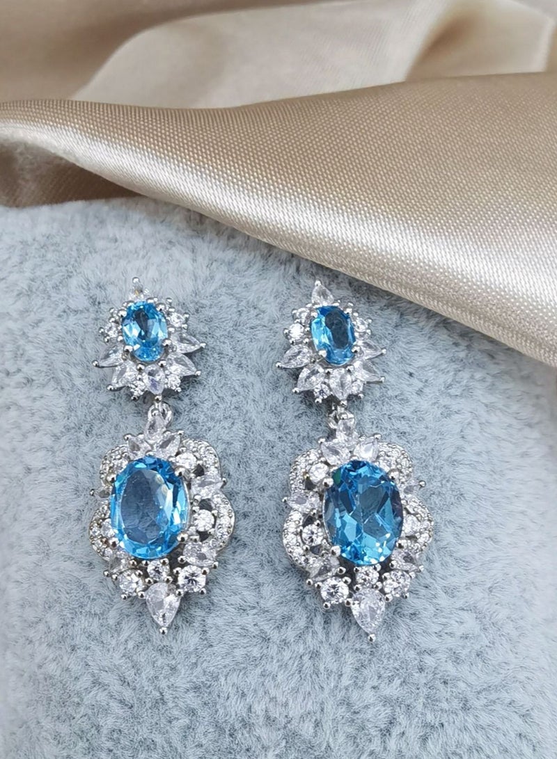 Hot sell fashion women natural blue topaz gem stone earrings，with 925 silver plated by white gold，with national jewelry inspection certification  - Image 4