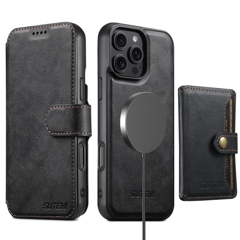Suteni For Iphone 15 Plus Q05S1 3-In-1 Detachable Wallet Magsafe Leather Phone Case(Black) - Image 2