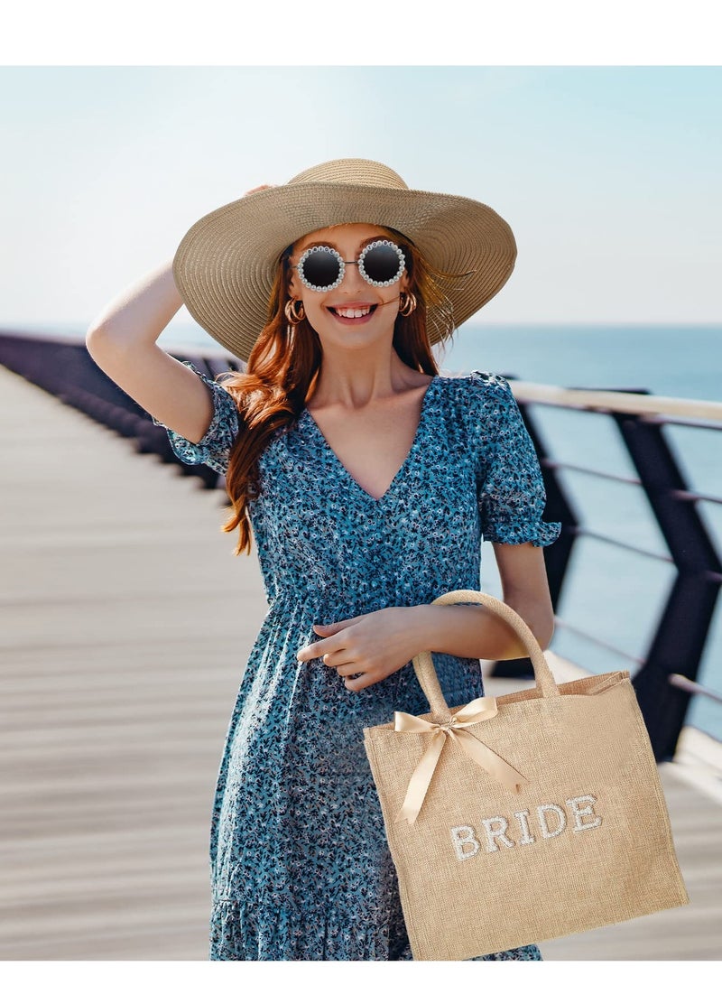 Zikra 3 Pcs Bride Tote Bag Sun Hat Glasses Set, Jute Burlap Tote Bags with Handles Bride Sun Hat, Bride to Be Sunglasses for Honeymoon Engagement, Beach Bag Wedding Bride Beach Gifts - Image 3
