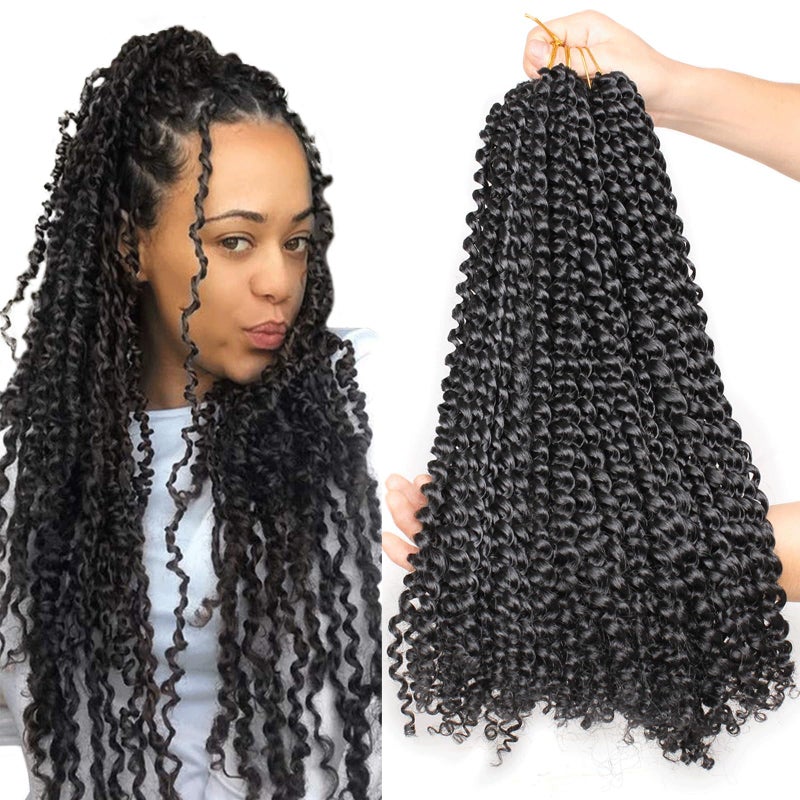 Leeven 18 Inch Passion Twist Crochet Hair 126 Strands Natural Black Water Wave Crochet Hair for Butterfly Locs Passion Twist Hair for Women Long Synthetic Bohemian Braids Crochet Hair 1B