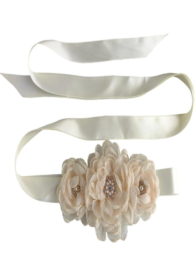 Oyabridal Organza Flower Girl Sash Belt, Organza Floral Sash Belt for Women Wedding Dress (Beige) - Image 1