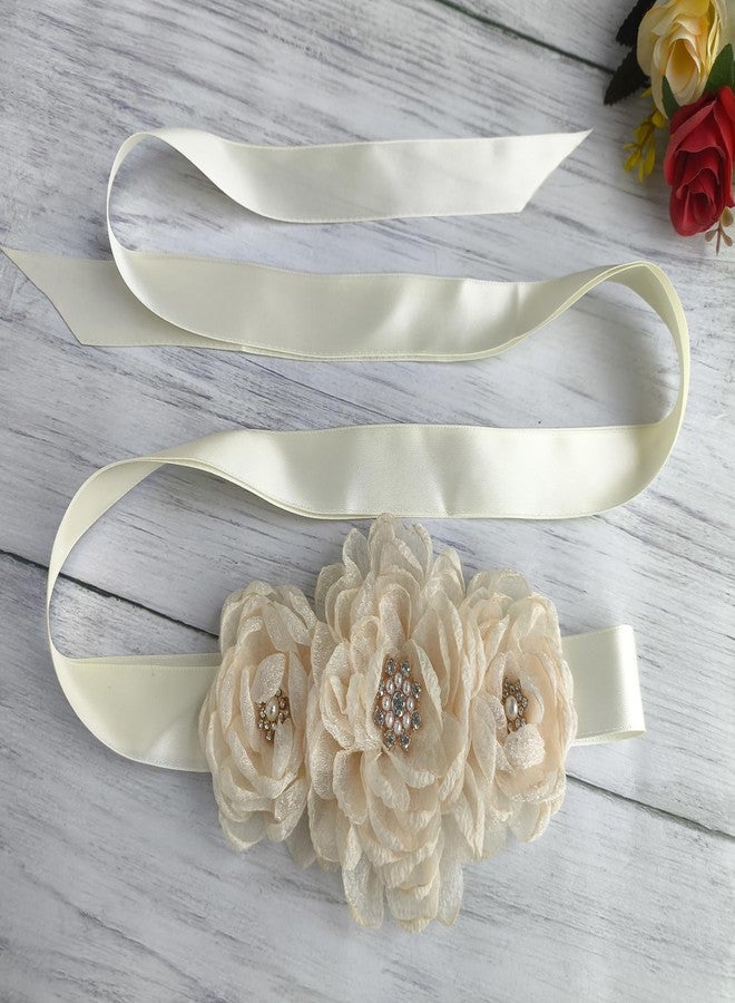 Oyabridal Organza Flower Girl Sash Belt, Organza Floral Sash Belt for Women Wedding Dress (Beige) - Image 5